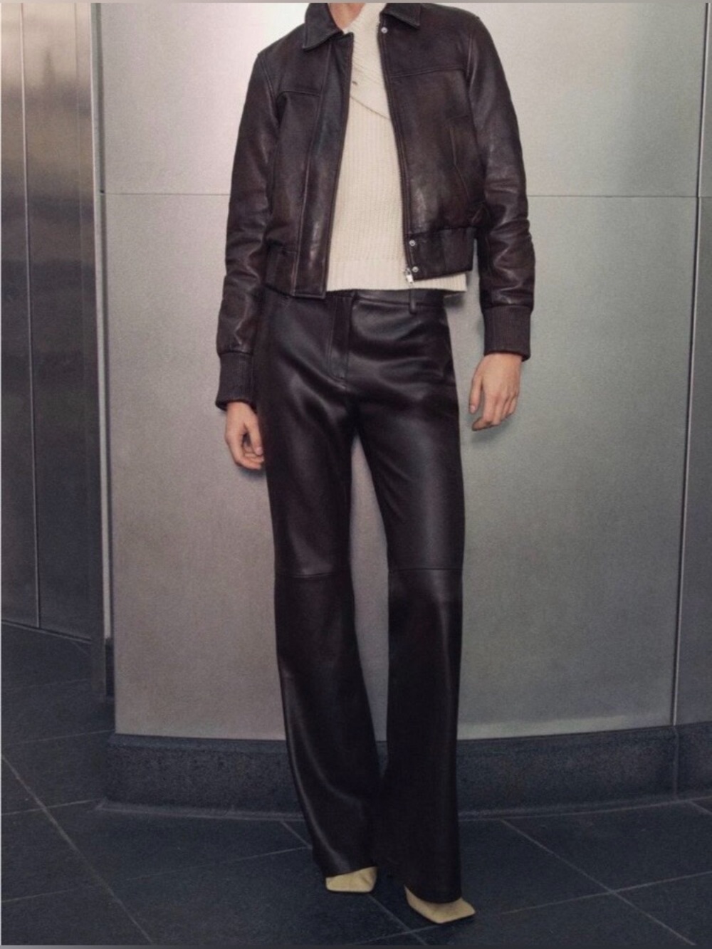 Mango Leather Bomber Jacket - Picture 2 of 15